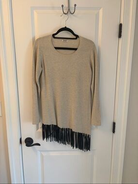 Beige Fringe Hem Knit Tunic Top - Brand